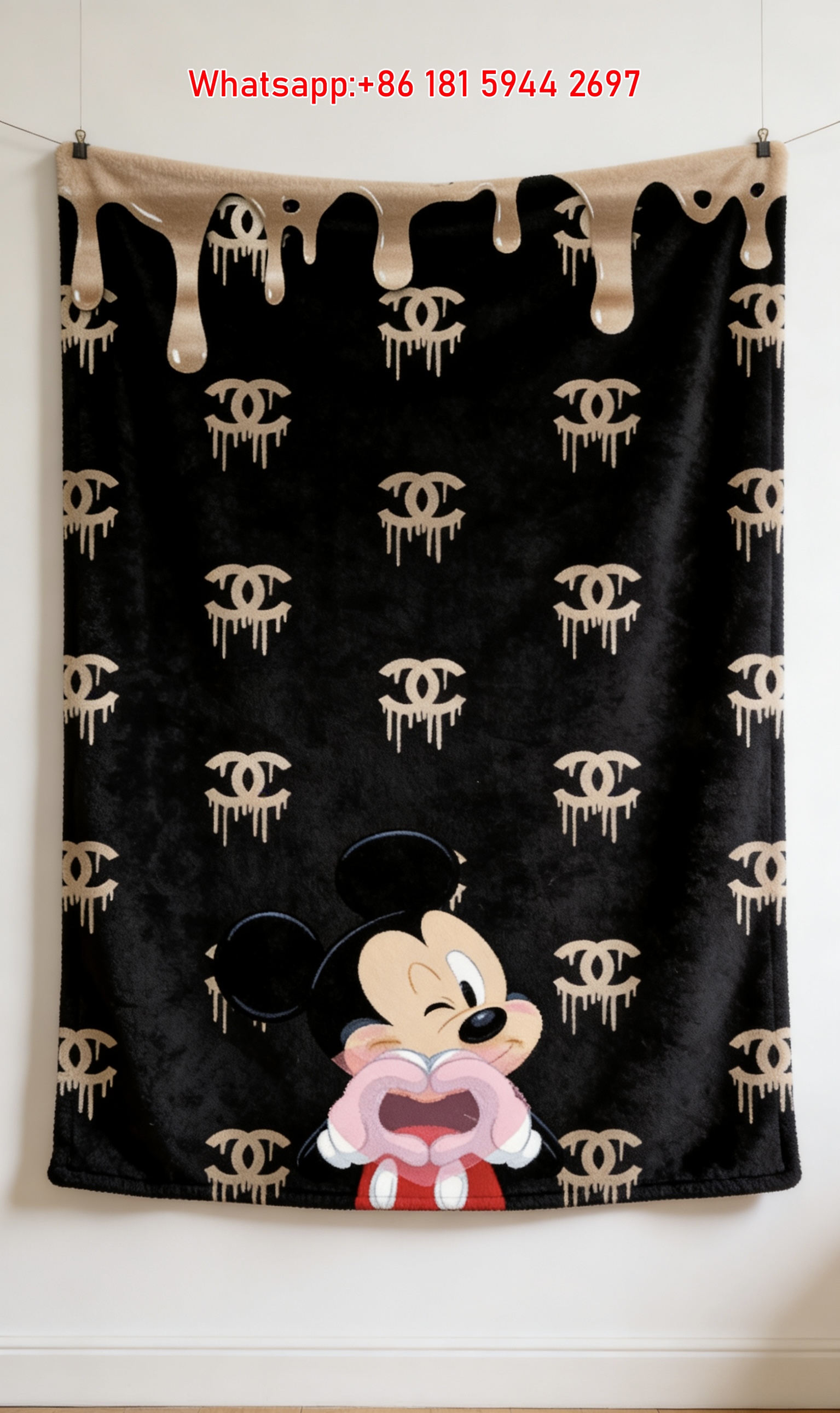 Chanel Inspired Mickey Mouse Drip CC Flannel Sofa Throw Blanket IMG_7396